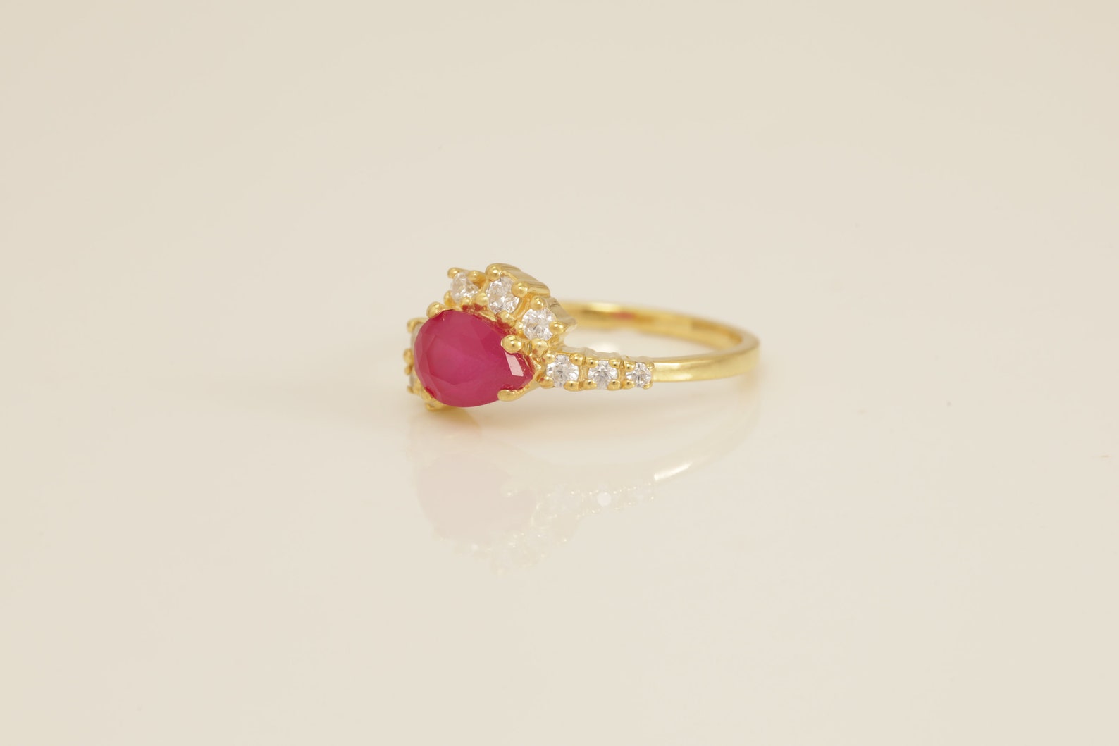 0.75 CT Ruby Cluster Engagement Ring, Diamond Cluster Anniversary Ring, July Birthstone Ring, Bridal Promise Ring